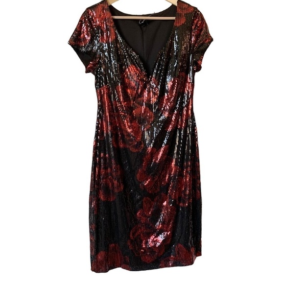 Connected Apparel Black and Red Sequin Midi Dress - Picture 3 of 11